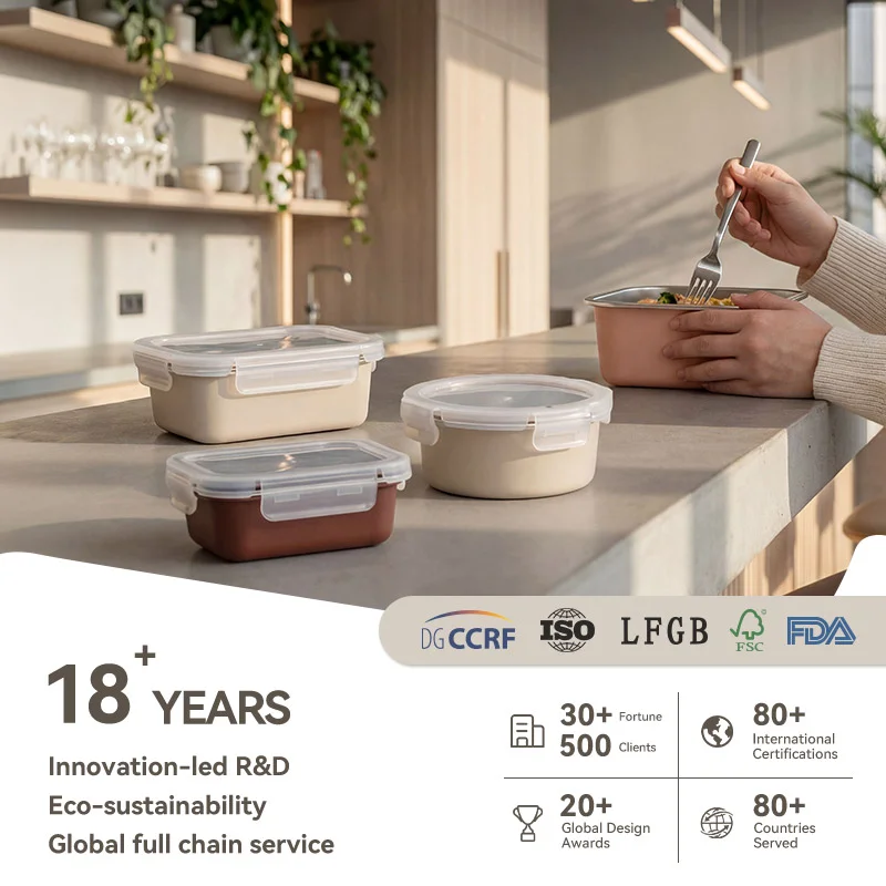 IKOO Stackable Stainless Steel Food Container Set with BPA-Free PP Lid