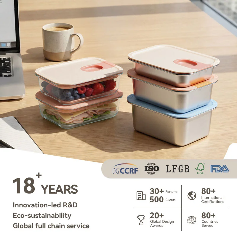 IKOO New Design Stainless Steel Food Container with Glide-ease Lid