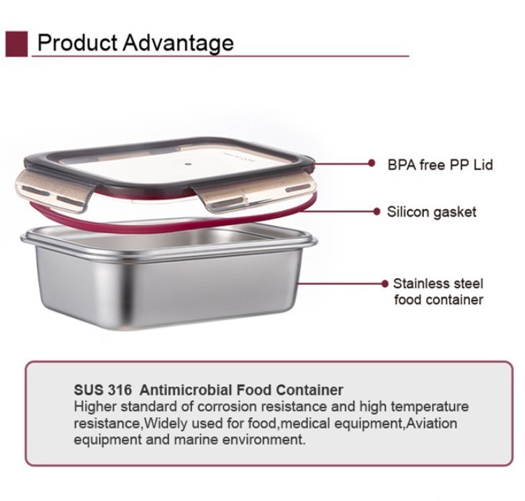 IKOO BPA Free Airtight Stainless Steel Food Storage Container with Leak-proof PP Lid
