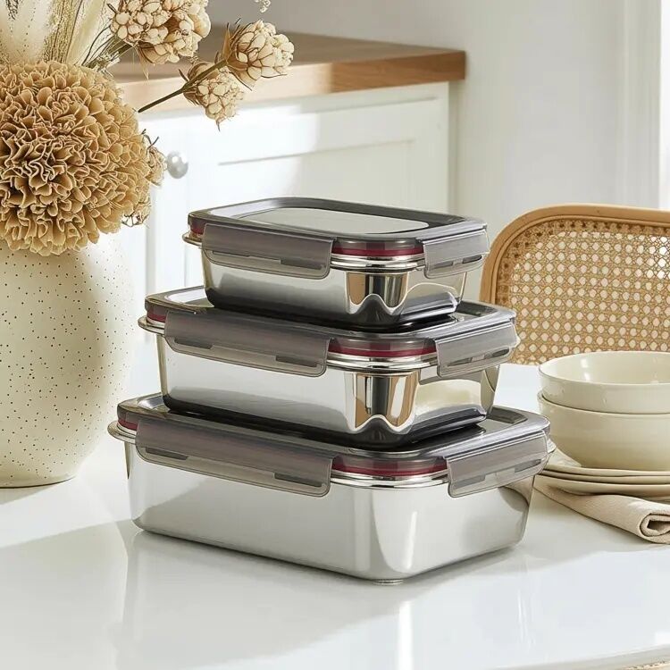 IKOO BPA Free Airtight Stainless Steel Food Storage Container with Leak-proof PP Lid