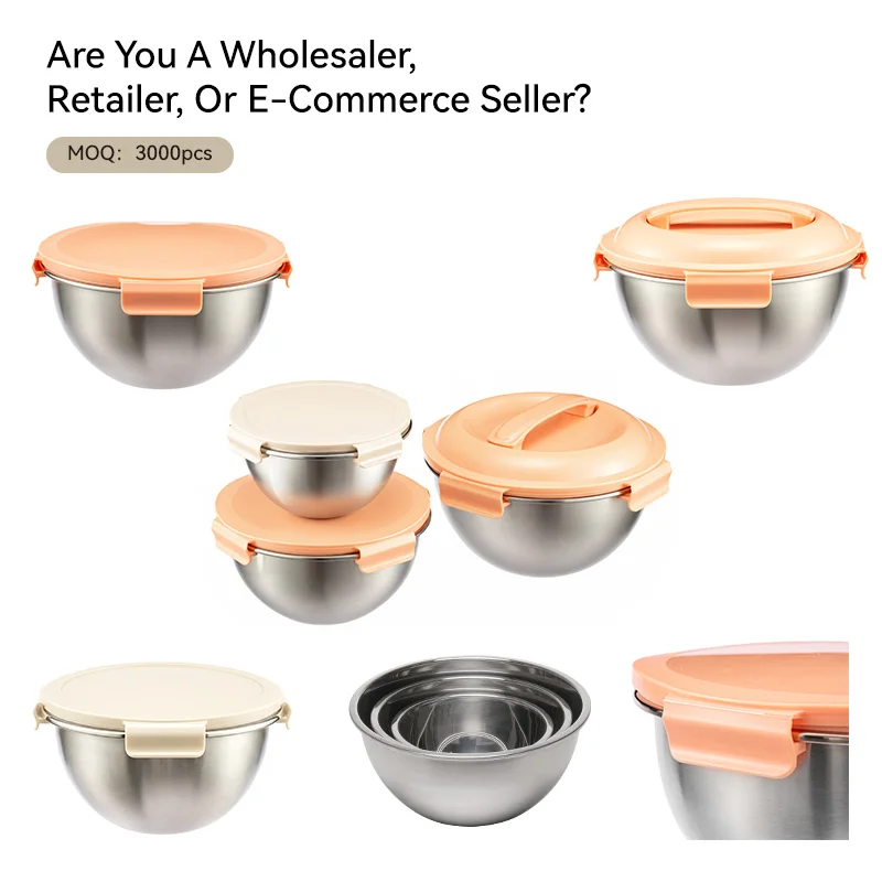 IKOO 304 Stainless Steel Mixing Bowl with PP Lid 1350ml 2500ml 4350ml