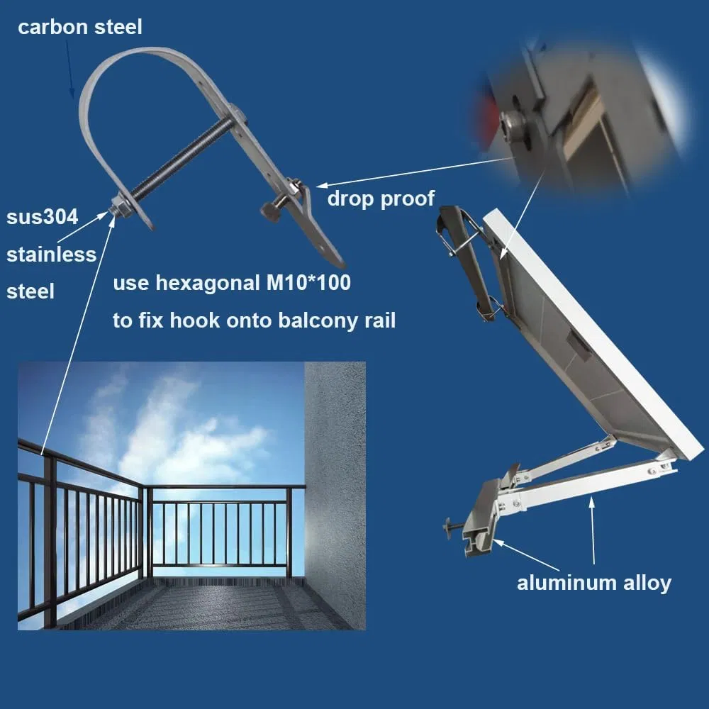 Balcony Solar Mounting System Adjustable Support Suitable for Balcony Railing Angle Adjustable