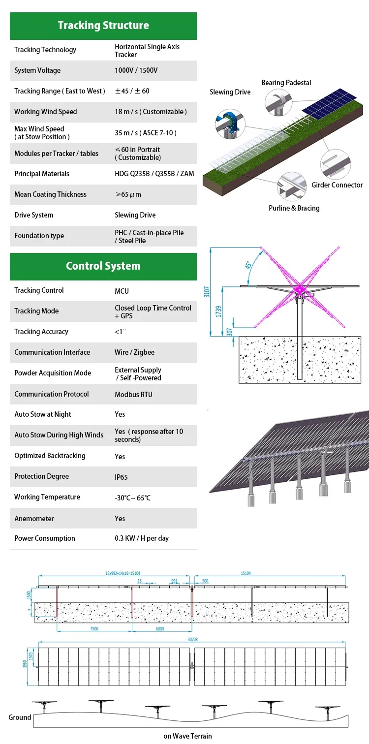 Single Axis Solar Tracking System Technical Drawing