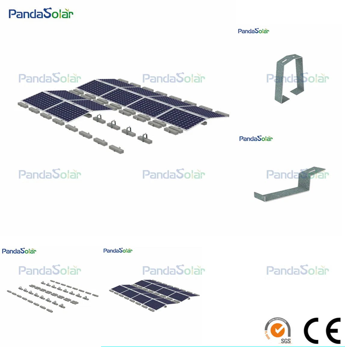 Pandasolar Concrete Steel Solar Ballasted Brackets Flat Roof Mounting System Installed Easily