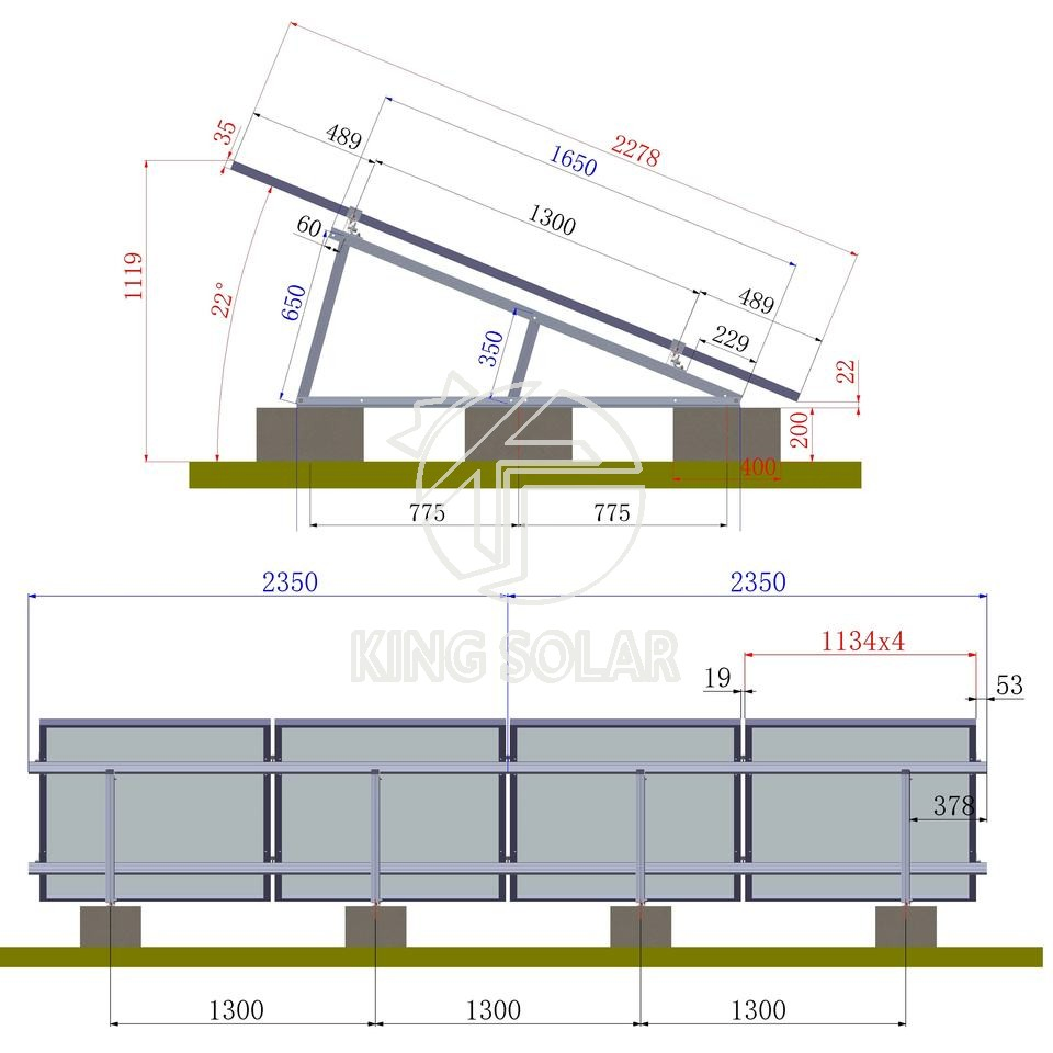 East-West Solar Panel Flat Roof Ballasted Mounting System