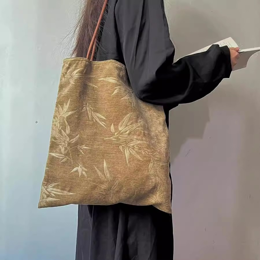 مصباح فني من ورق البامبو، حقيبة يد كبيرة السعة مصنوعة من المخمل