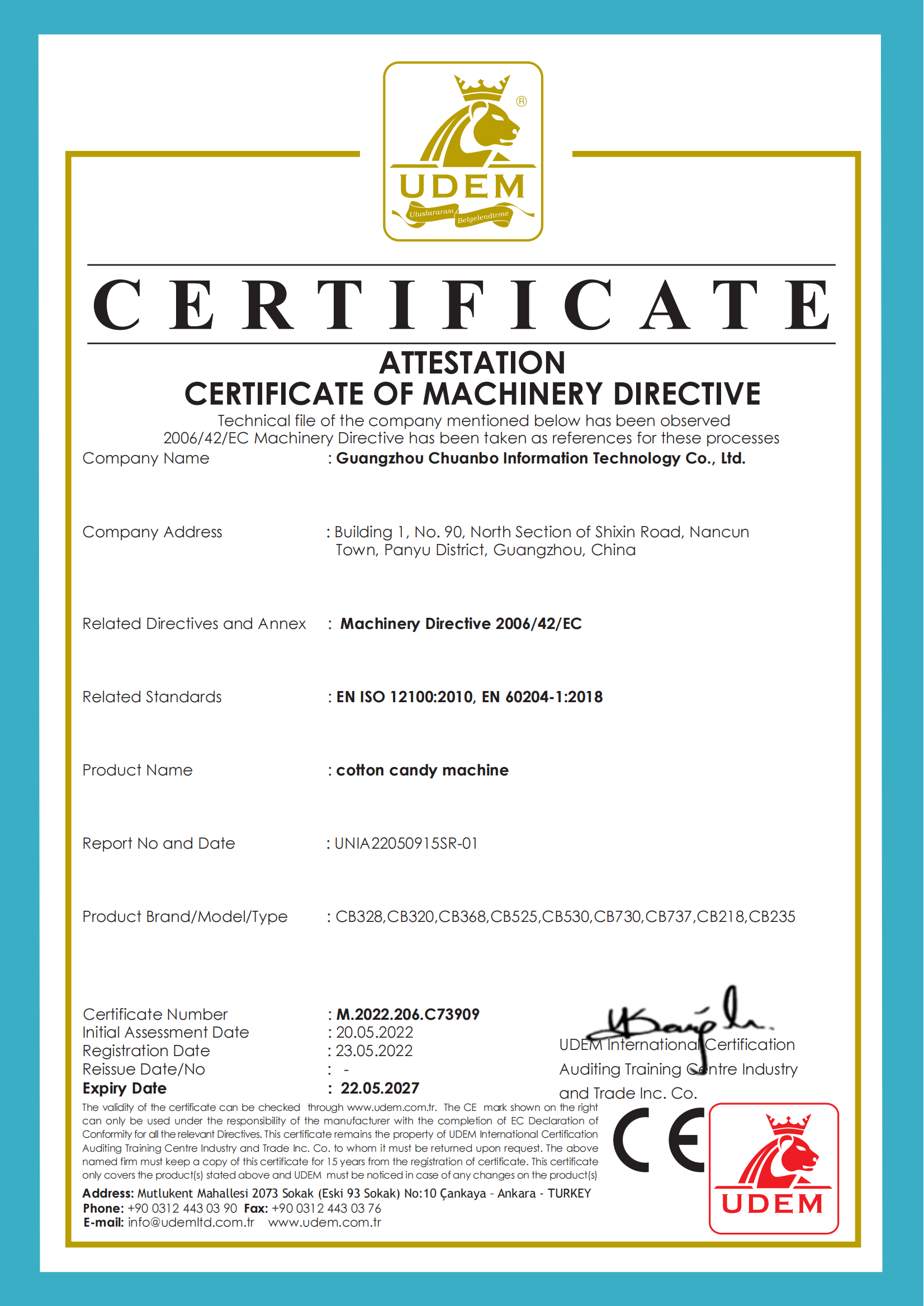 CE certification document for European market compliance