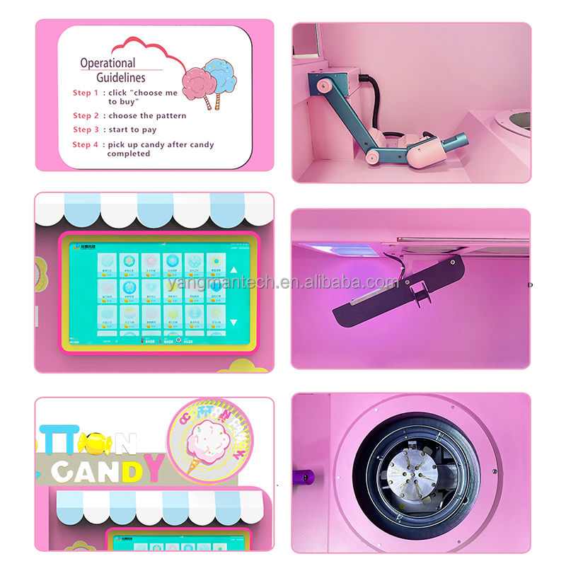 OEM ODM Fully Automatic Commercial Cotton Candy Fairy Floss Vending Making Machine With Coin Bill Credit Card Acceptor