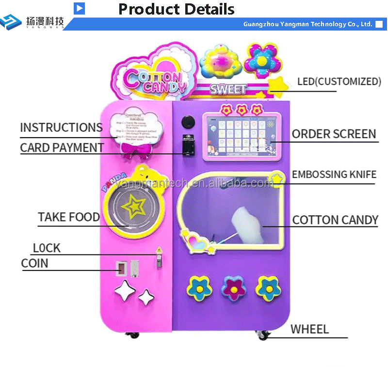 OEM ODM Factory Manufacture Full Automatic Electric Robot Cotton Candy Vending Machine Cotton Candy Vending Machine With Sugar