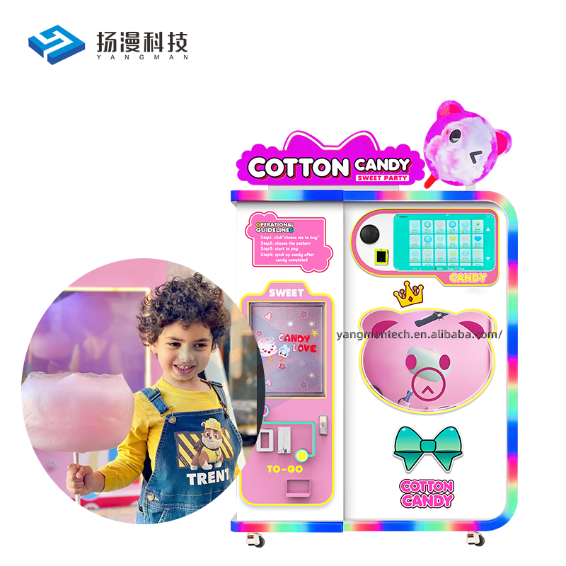 Newly Introducing Pink Sugar Cotton Candy Vending Machine with Touch Screen Kids' Automatic Cotton Candy Dispenser