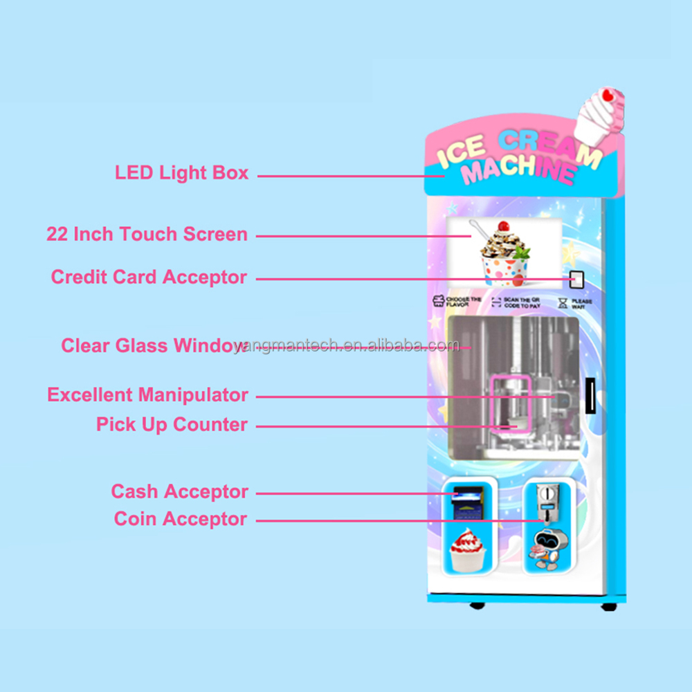 Full-Automatic Ice Cream Vending Machine with Multiple Payment Options Coin Credit Card QR Code SDK Function