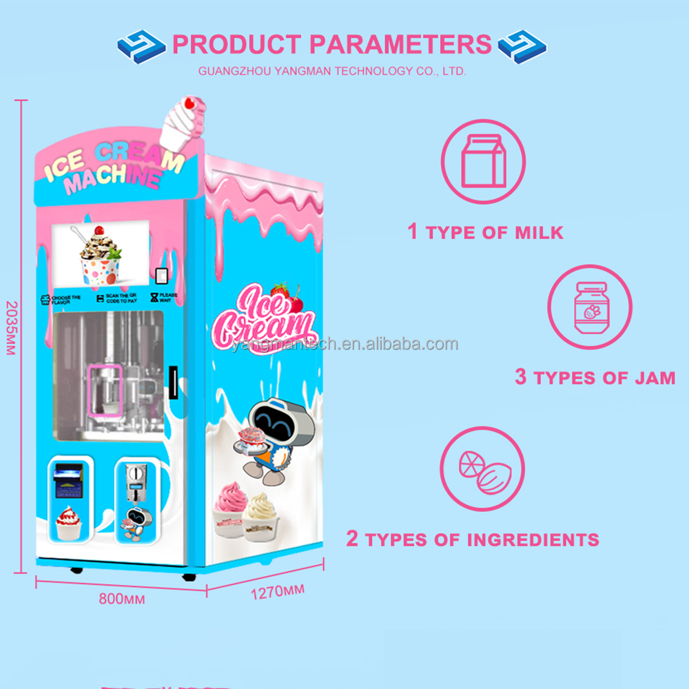 Soft Ice Cream Vending Robot Amusement Parks Shopping Malls Outdoor Smart Full Automatic Ice Cream Vending Machine