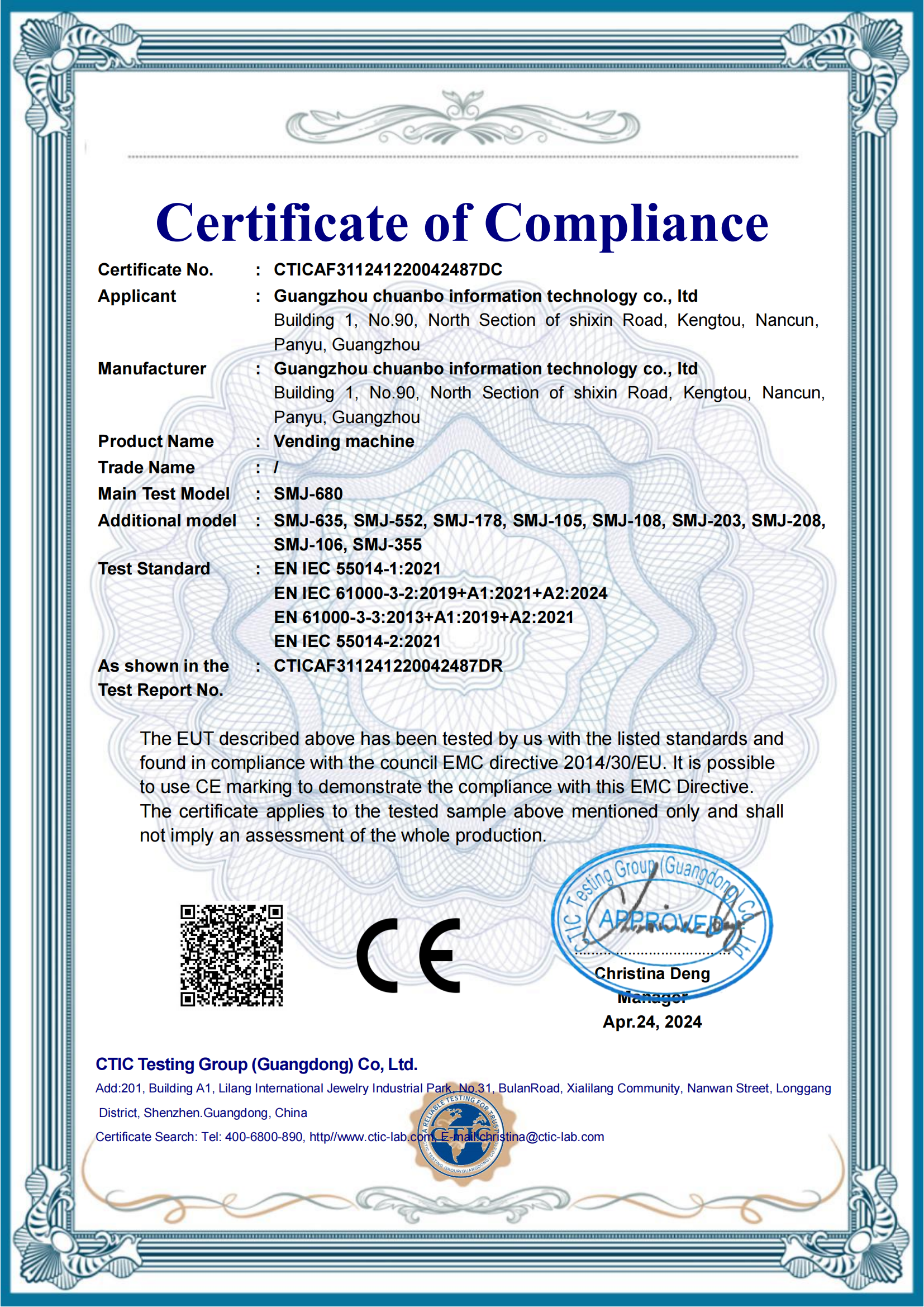 CE certification second document for European compliance