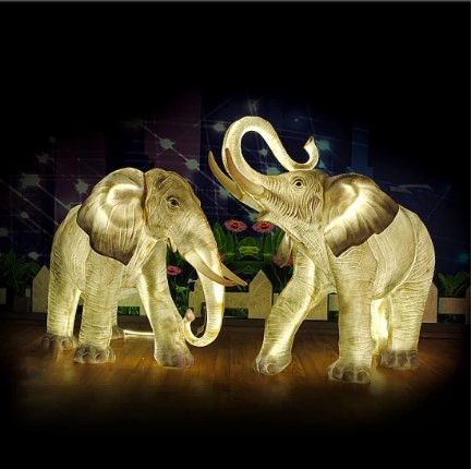 Zoo Theme Park LED Glowing Elephant Fiberglass Statue Lambs Outdoor Landscape Lighting