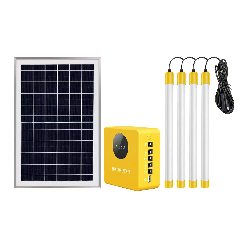 Factory Price Portable Indoor Outdoor 4 PCS LED Tube Lighting Solar Power System with 10W PV Modules