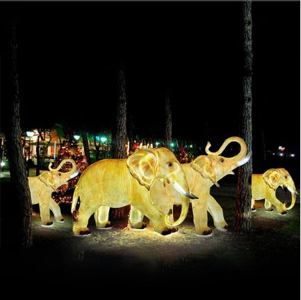 Zoo Theme Park LED Glowing Elephant Fiberglass Statue Lambs Outdoor Landscape Lighting