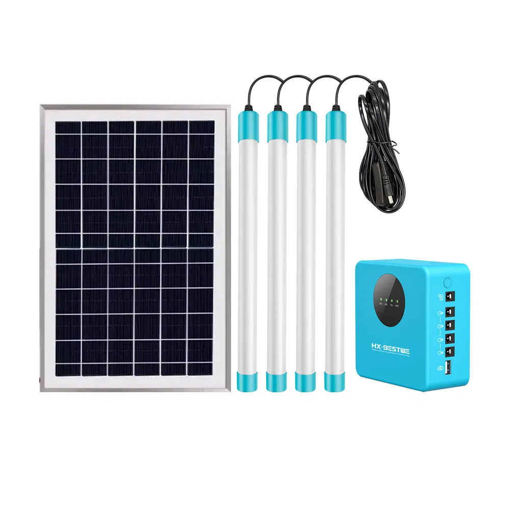 Factory Price Portable Indoor Outdoor 4 PCS LED Tube Lighting Solar Power System with 10W PV Modules