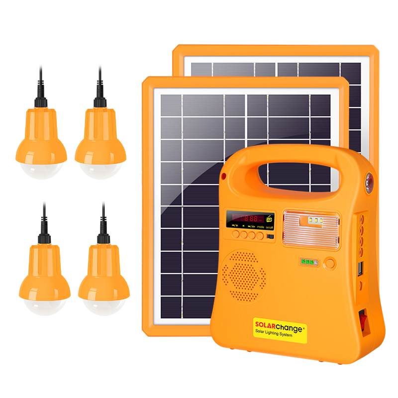 Solarchange 5W/10W/20W Solar Lighting System with 3 LED Bulbs for Home Outdoor Solar Panel Kit with Lighting Global Certification/MP3/Bluetooth/Mobile Charger