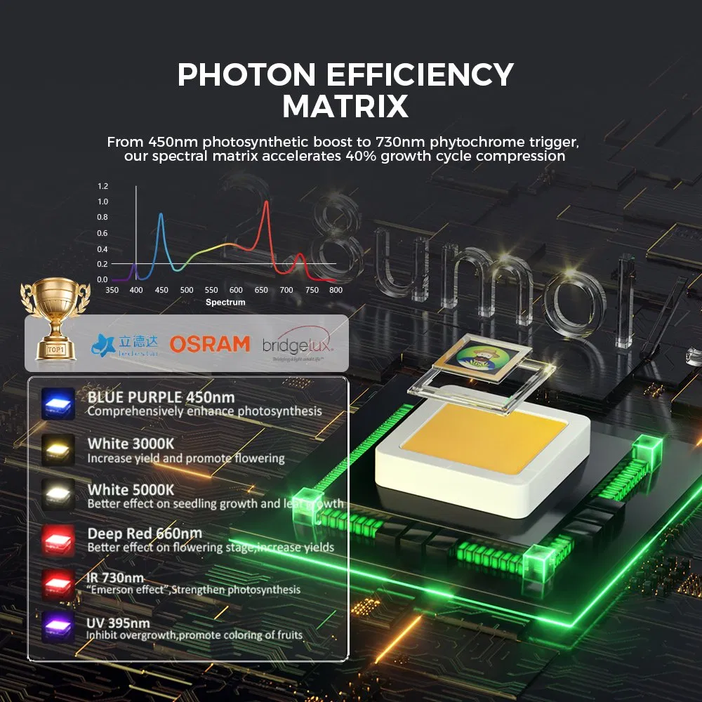 1200W High Efficiency LED Grow Light Higrowsir Jjd-1200 for 4X6FT Canopy Coverage 5-Year Warranty