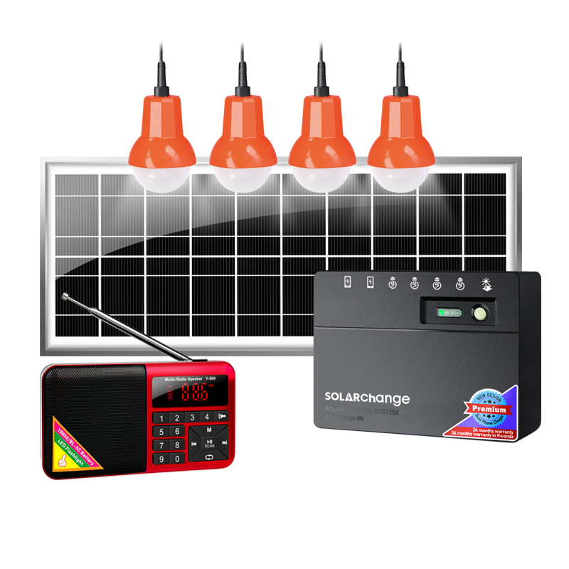 Chinese OEM Factory Verasol Certifiied Multi-Purpose 10W Solar LED Lighting System with Portable Torch, Radio and 4 Bulbs for Reading and Camping Outside
