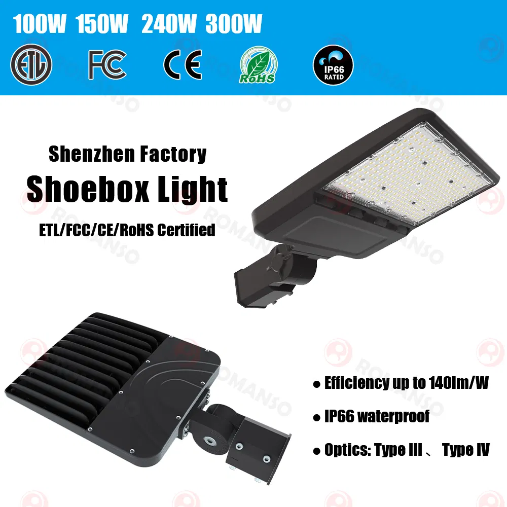 Romanso Hot Selling LED Shoebox Light AC100-277V 3000K-6000K LED Area Light for LED Parking Lot Lighting