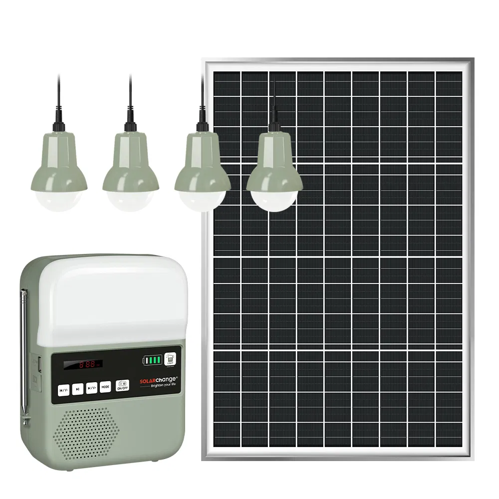 Verasol Certificate OEM/ODM Portable 10W/15W/25W Solar Panel Kit Solar Home Lighting System with FM Radio and 4PCS LED Bulbs for Africa Market