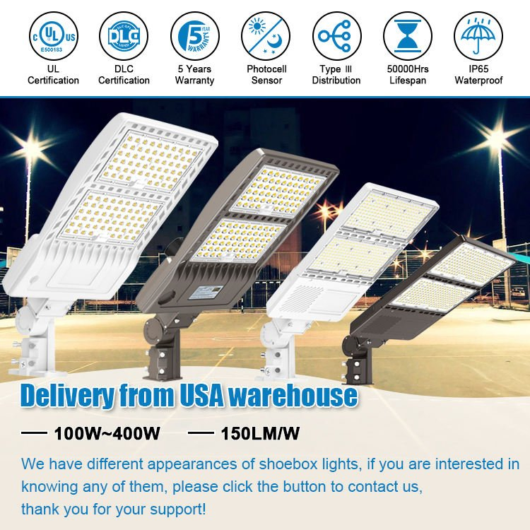 Us Stock Street Shoebox Lighting Wall Fixture 100W-320W IP65 LED Parking Lot Light