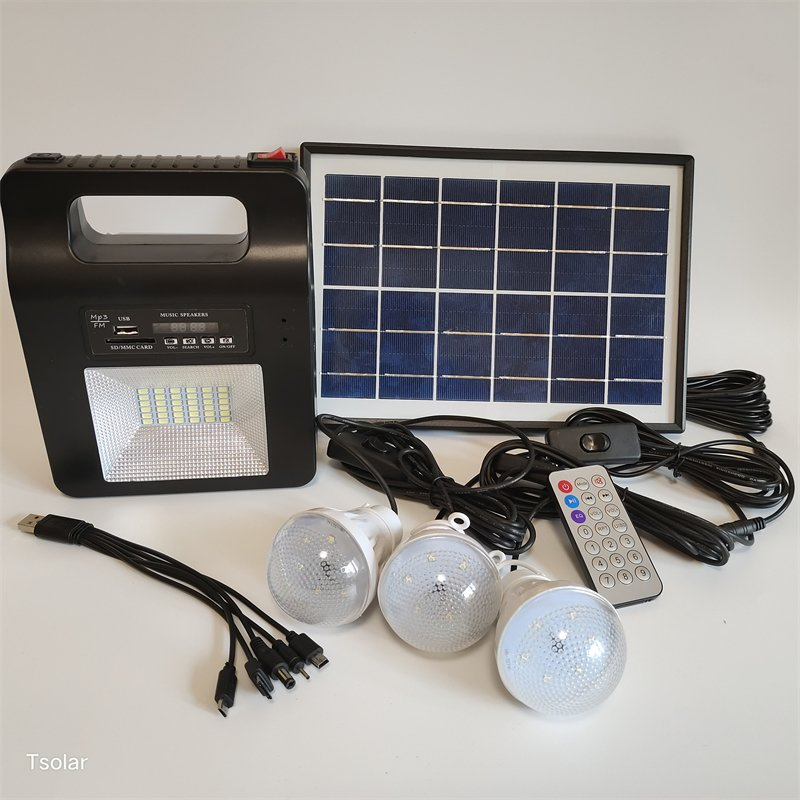 Energy Portable Solar Power Generator Lighting Light Kit System with Speaker, FM Radio and Three Bulbs LED Light