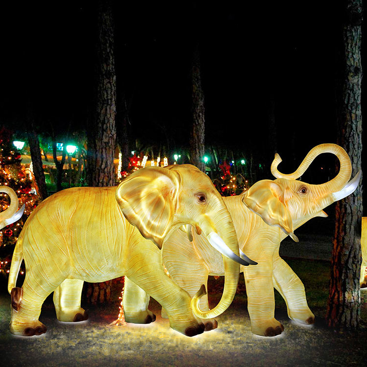 Zoo Theme Park LED Glowing Elephant Fiberglass Statue Lambs Outdoor Landscape Lighting