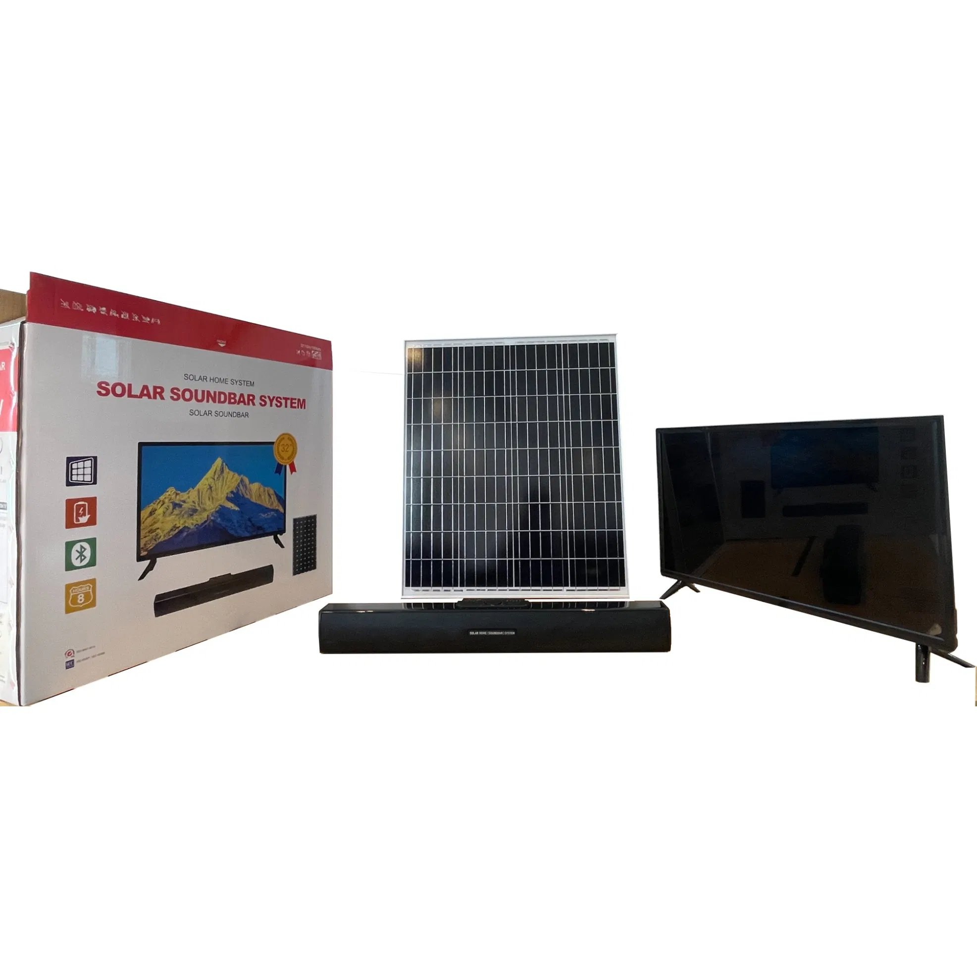 Factory Wholesale Solar Soundbar TV System Solar Energy Storage HiFi Soundbar + Solar LED TV+ Solar Panel for Solar Lighting System