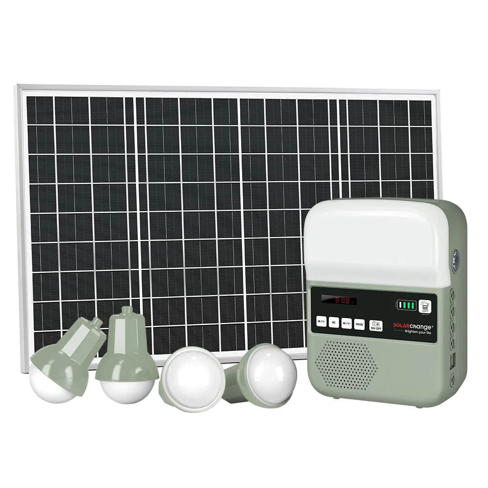 Verasol Certificate OEM/ODM Portable 10W/15W/25W Solar Panel Kit Solar Home Lighting System with FM Radio and 4PCS LED Bulbs for Africa Market