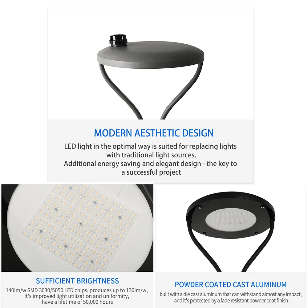 LED Outdoor Commercial Area Lighting Aluminum Park Lantern LED Urban Post Top Lamp Modern Round Waterproof IP66 LED Parking Lot Light