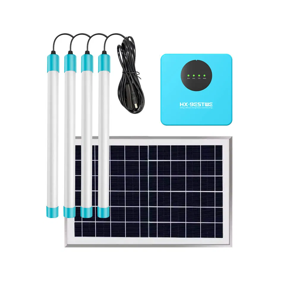 Factory Price Portable Indoor Outdoor 4 PCS LED Tube Lighting Solar Power System with 10W PV Modules