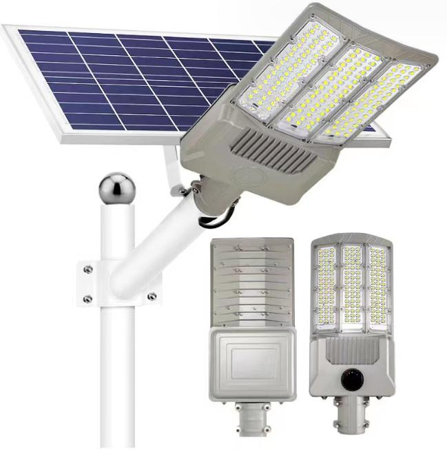 500W Solar Street Lights Outdoor Lamp, Dusk to Dawn IP67 Security LED Flood Light with Remote Control Mounting Pole and Bracket Garden, Court, Parking Lot