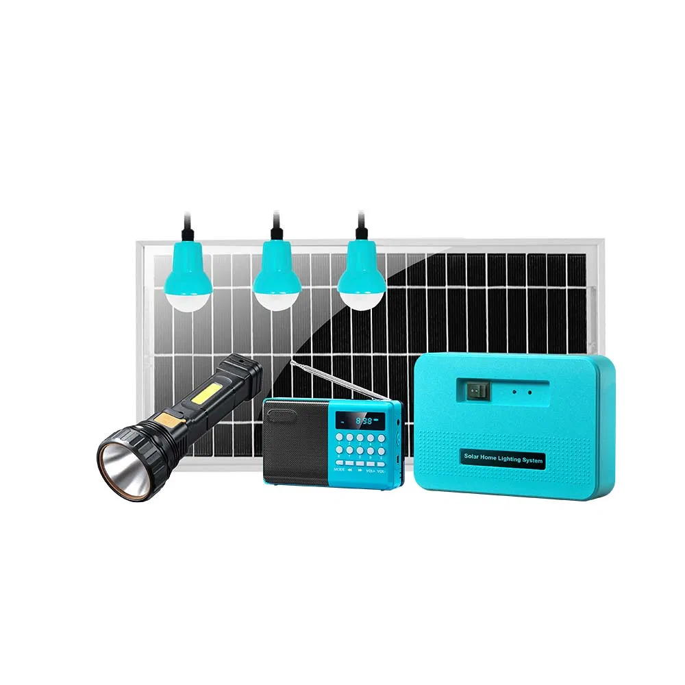 China Factory Solar Home Lighting System with Phone Charger Power System Portable off-Grid Solar Home Lighting System with 4PCS LED Bulbs 8W Solar Panel Kits