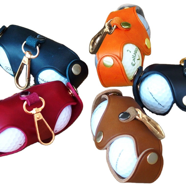 First Layer Cowhand Golf Ball Holder Small Leather Waist Storage Bag Gift with Belt Loop Golf Ball Bag