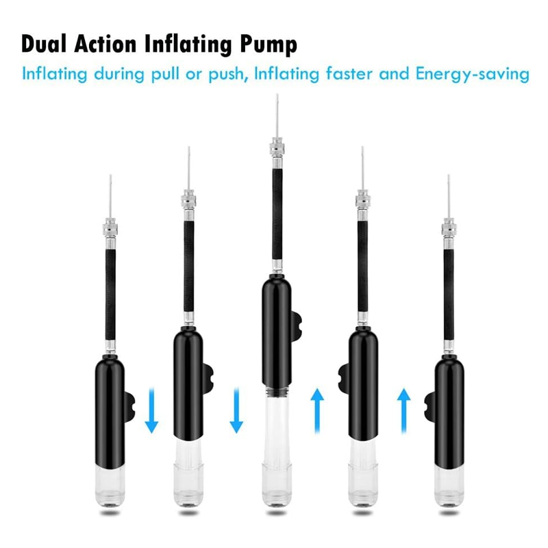 Ball Pump, Portable Dual Action Air Pump Manual Sports Inflator Pump with Needles and Nozzles