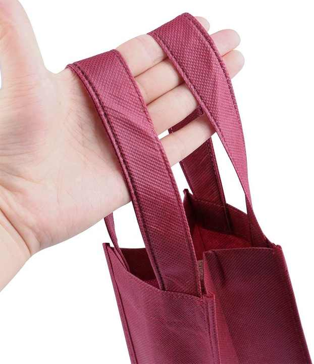Custom Reusable Dark Red Single Non Woven Wine Gift Tote Bag Non-Woven Wine Bottle Carrier Bag with Handles