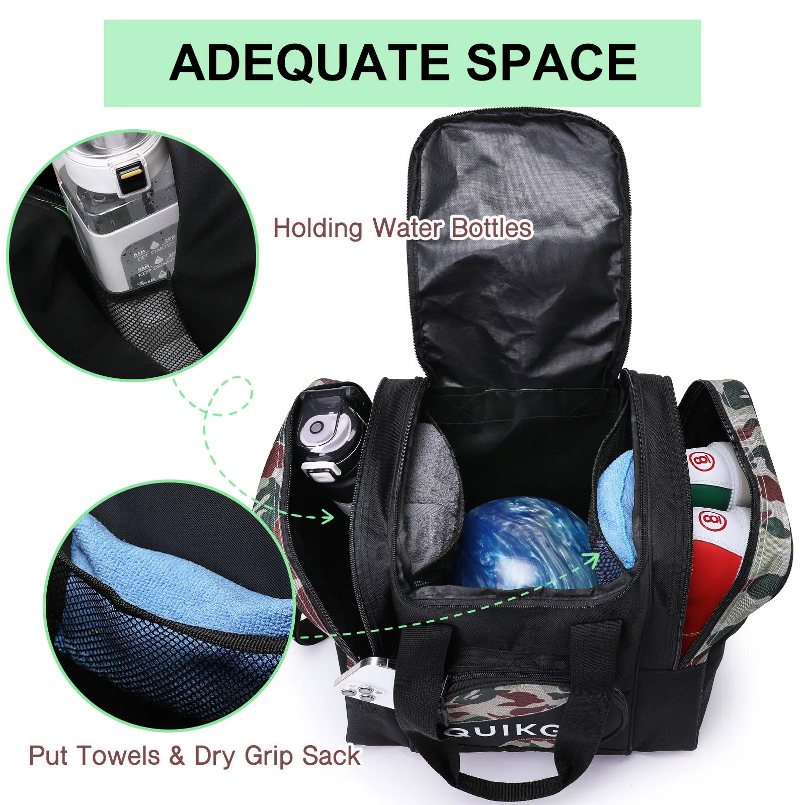 Custom Logo Bowling Ball Bag for Single Ball Tote Bowling Bag with Padded Ball Holder All Bowling Gear in One Bag