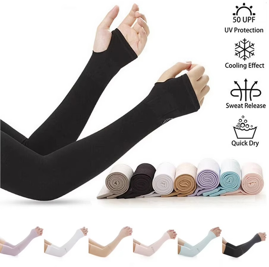 Summer Women Outdoor Sports Half Finger Sleeves Long Gloves UV Protection Hand Protector Cover Arm Ice Silk Sunscreen