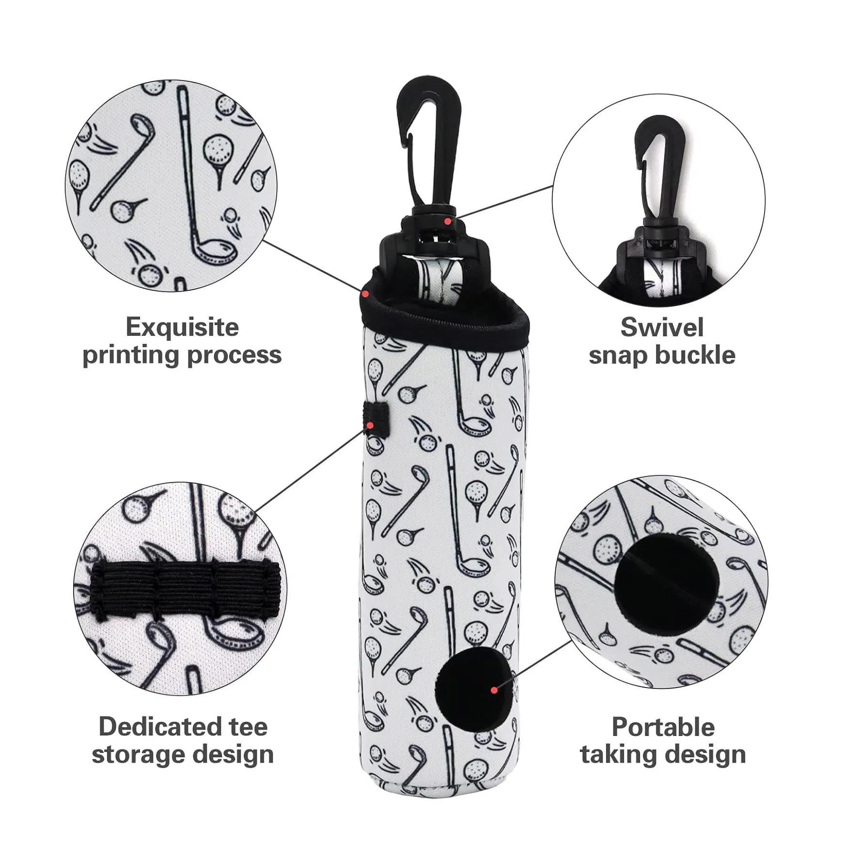 Custom Golf Ball Tee Holder Pouch Golf Ball Carry Bag with Hook