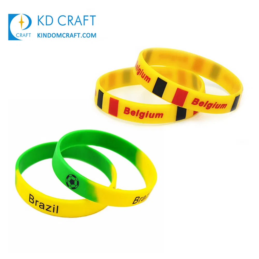 High Quality Custom Logo Printed Soccer Rubber Bracelet World Cup Country Spain Mexico Sport Football Silicone Wristband