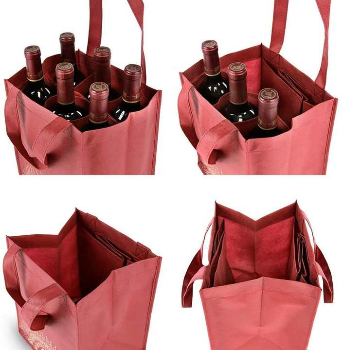 Custom Reusable Dark Red Single Non Woven Wine Gift Tote Bag Non-Woven Wine Bottle Carrier Bag with Handles
