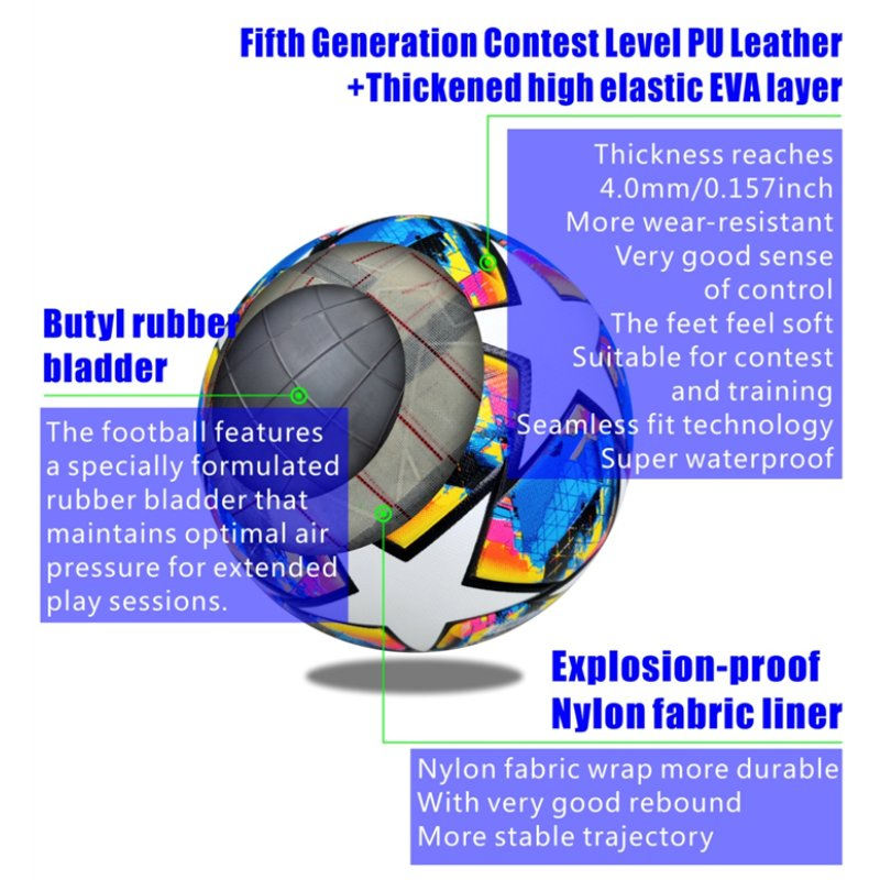 2026 New Model Size 5 PU Match Soccer Ball Heat-Sealed Seamless Waterproof for Professional Matches &amp; Training