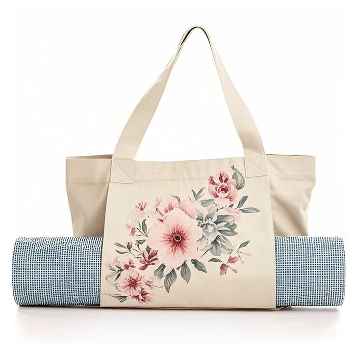 Custom Logo Large Yoga Accessories Gym Cotton Beach Shoulder Canvas Yoga Tote Bag with Yoga Mat Carrier