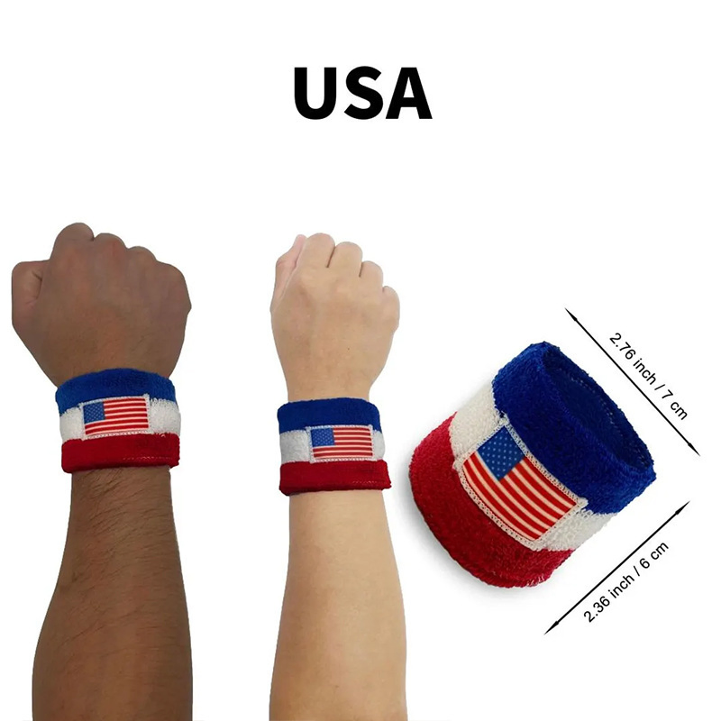 Wristband Summer Running Flag Embroidered Cotton Sweat-Absorbent Sports Wristband Custom Silicone Bracelet Wristband for Party Sports Balls