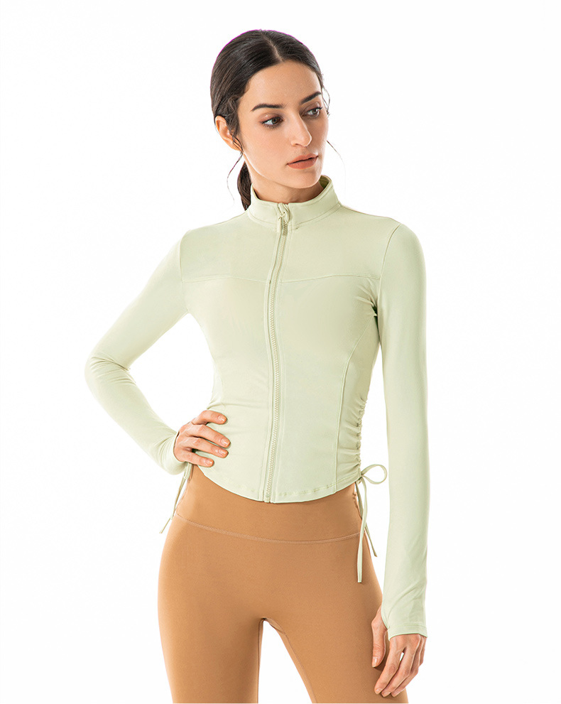 Autumn/Winter Yoga Clothes Women Stand Collar Zipper Running Sports Jacket Fitness Clothes Slim Finger Sleeves Long-Sleeved