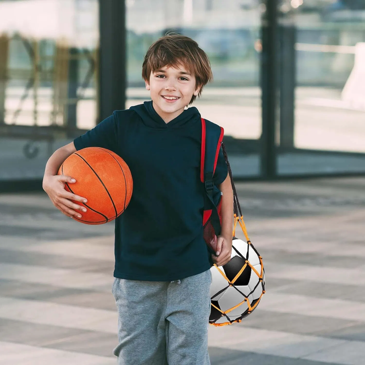 Wholesale Sports Ball Carrier Bag, 1.5m Polyester Net Bags for Kids Carrying Football, Basketball, Volleyball Soccer