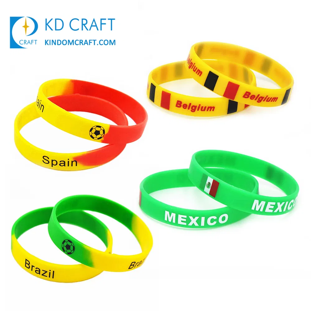 High Quality Custom Logo Printed Soccer Rubber Bracelet World Cup Country Spain Mexico Sport Football Silicone Wristband