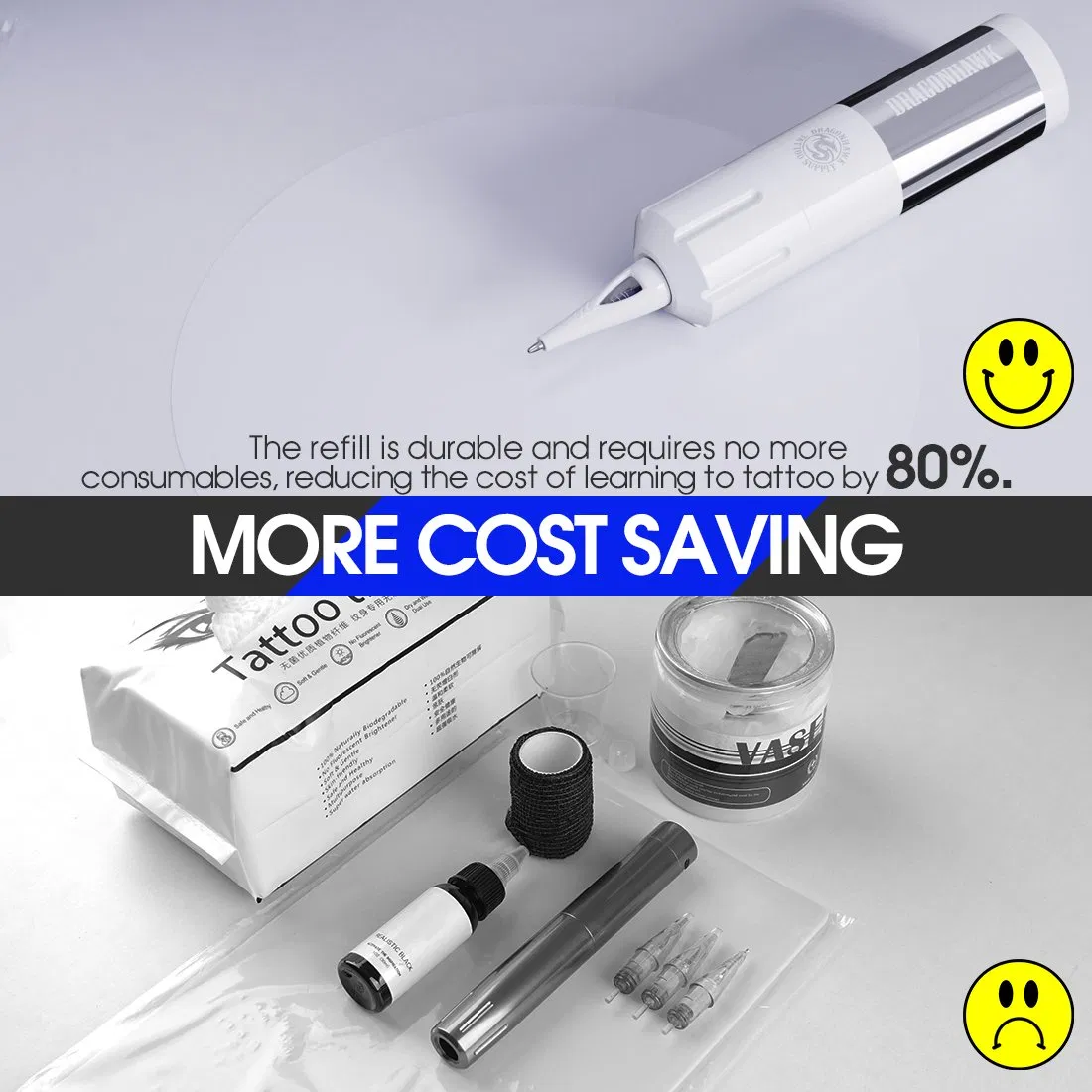 Mast Plastic Ballpoint Pen with Ink Tattoo Needle &amp; Tattoo Cartridge